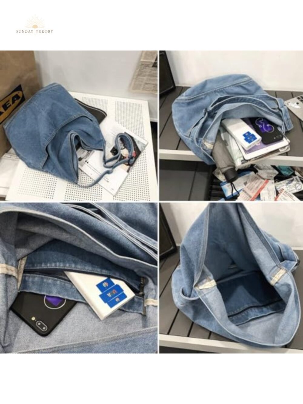 Denim Hobo Shoulder Bag Messenger Canvas Tote Crossbody - Picture 5 of 6